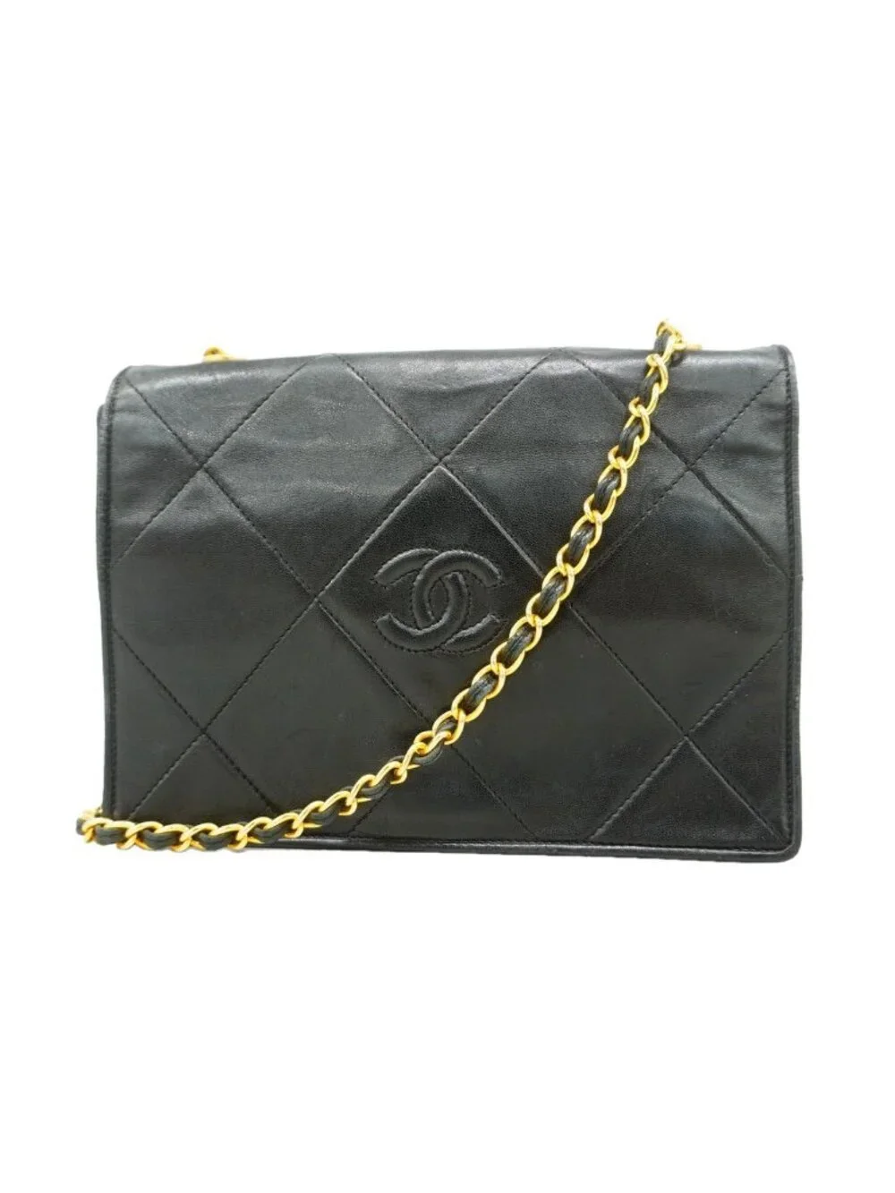 Chanel Shoulder Bag Lambskin Black Gold